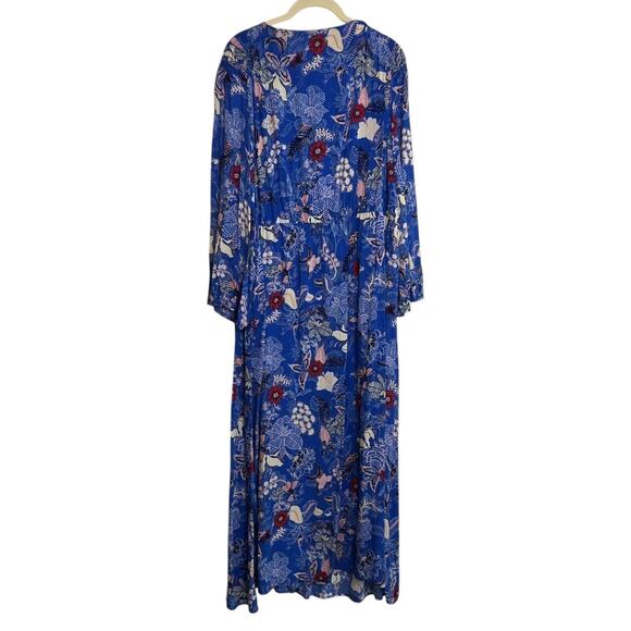 Nurture by Westbound Womens Maxi Dress 2X Blue Floral Boho Peasant Sleeve Rayon - Picture 4 of 9